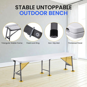 Segawe 2PCS 6FT Plastic Folding Bench Portable Outdoor Bench for Picnic Camping Garden