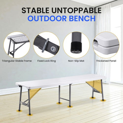 Segawe 2PCS 6FT Plastic Folding Bench Portable Outdoor Bench for Picnic Camping Garden