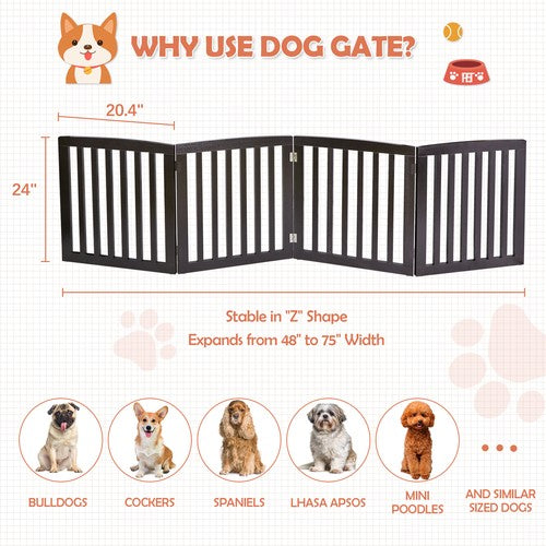 Segawe Dog Gate Indoor Freestanding 4 Panel 24" Pet Gate Foldable Dog Fence for Stairs
