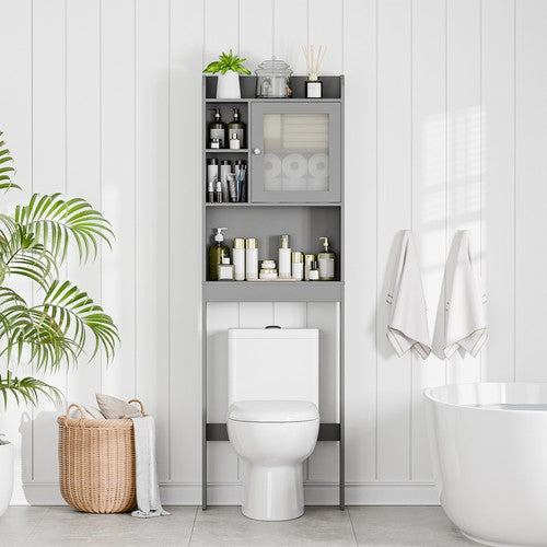 Segawe Over The Toilet Bath Storage Shelf Cabinet Bathroom w/Adjustable Shelves Gray