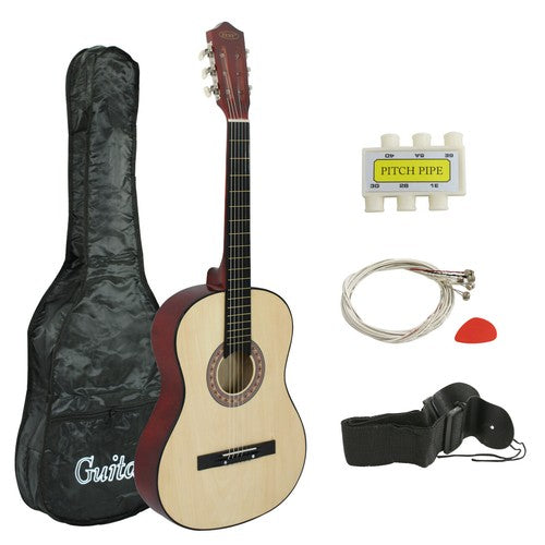 Segawe 38" Wooden Beginners Acoustic Guitar With Guitar Case,Strap and Pick Natural