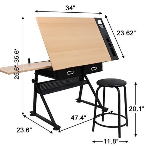 Segawe Drafting Desk Drawing Table Adjustable with Stool Arts & Crafts Creative Center