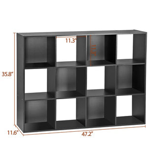 Segawe 12 Cube Storage Organizer Open Shelf Bookcase with Removable Back Panels Black