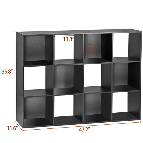 Segawe 12 Cube Storage Organizer Open Shelf Bookcase with Removable Back Panels Black