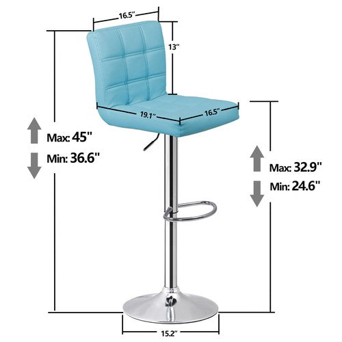 Segawe 2 PCS Bar Stools PU Leather Swivel Chairs with Footrest Adjustable Height Blue