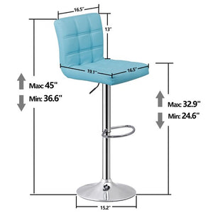 Segawe 2 PCS Bar Stools PU Leather Swivel Chairs with Footrest Adjustable Height Blue