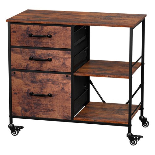 Segawe Mobile File Cabinet Wood Lateral Filing Cabinet w/3 Drawers and Open Shelf Brown