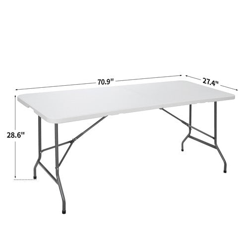 Segawe 6Ft Plastic Folding Table Portable Fold-in-Half Picnic Utility Table with Handle