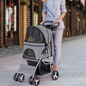 Segawe Foldable Carrier Strolling Cart 4 Wheel Pet Stroller for Dog w/ Cup Holder Gray