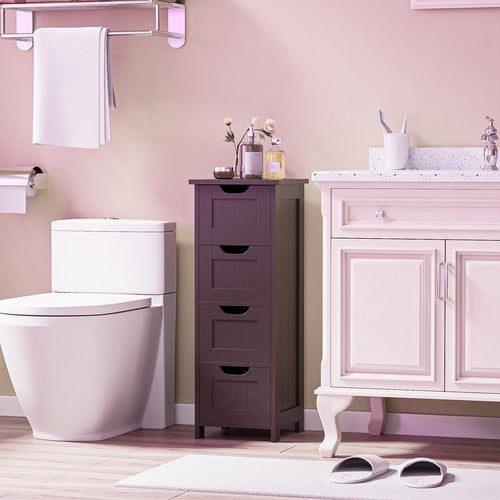 Segawe Narrow Floor Bathroom Storage Cabinet w/ Slide Out Drawers for Small Space Brown