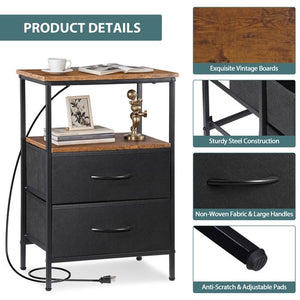 Segawe Set of 2 Nightstand Bedside Table 2 Drawers with Charging Station and USB Ports