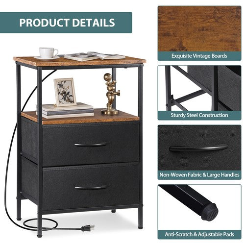Segawe Set of 2 Nightstand Bedside Table 2 Drawers with Charging Station and USB Ports