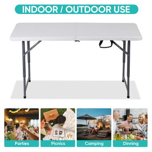 Segawe Folding Table Adjustable 4FT Plastic Table Picnic Camping w/Carry Handle White