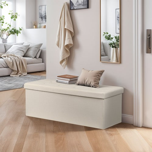 Segawe 43" Storage Bench Folding Footrest Stool Toy Chest for Living Room 18lbs Beige