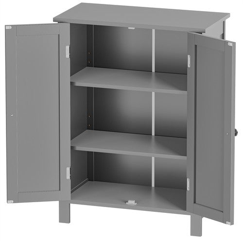 Segawe Bathroom Floor Storage Cabinet with Adjustable Shelf Double Door Organizer Grey