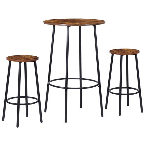 Segawe 3 Piece Pub Dining Set Bar Table & Stools for 2 Kitchen Counter Height Wood Top