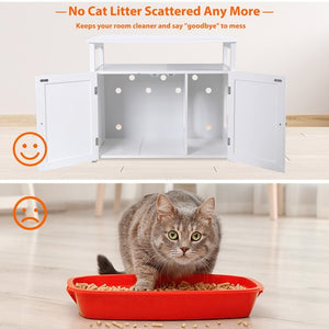 Segawe Cat Litter Box Enclosure Large Hidden Litter Box Side Table w/ Storage Shelf