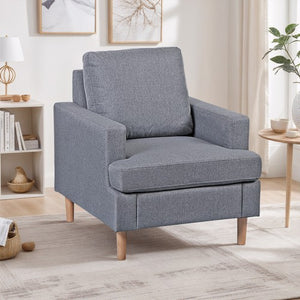 Segawe Accent Chair Mid-Century Comfy Upholstered Lounge Arm Chair with Pillow Grey