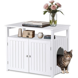 Segawe Cat Litter Box Enclosure Large Hidden Litter Box Side Table w/ Storage Shelf