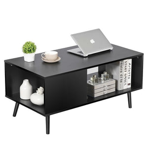 Segawe Black Coffee Table Wood Frame End Storage Stand W/ Open Storage Shelf