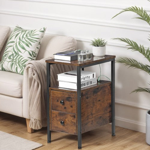 Segawe 24 inch Narrow Side End Table with Drawers and Charging Station for Living Room