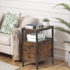 Segawe 24 inch Narrow Side End Table with Drawers and Charging Station for Living Room