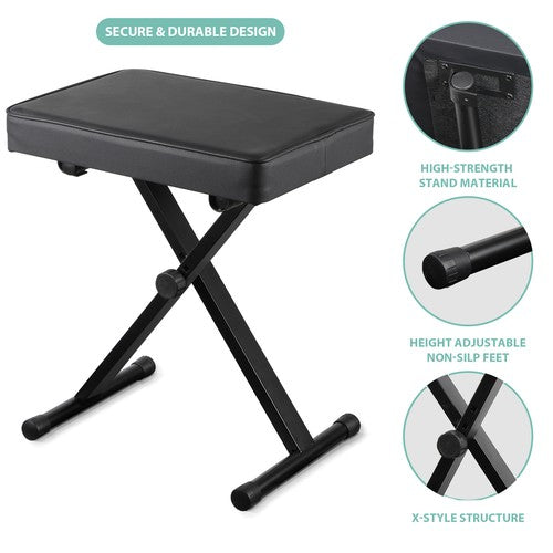 Segawe X-Style Piano Bench Thickness Padded Chair Seat Adjustable Height Keyboard Stool