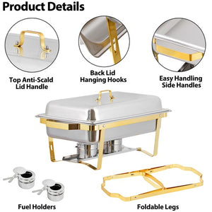 Segawe 4 Pack 8 Qt Chafing Dishes Gold&Silver Color Buffet Warmer for Restaurant Party