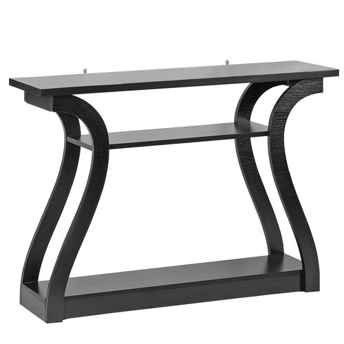 Segawe Wood Console Table 3 Tier Modern Accent Sofa Table with Curved Legs Shelf Black