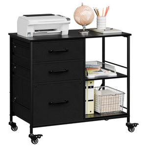 Segawe Black Mobile File Cabinet Lockable Filing Storage w/ 3 Drawers & Open Shelves
