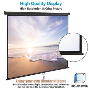 Segawe 120'' Projector Screen Projection Screen Manual Pull Down HD 1:1 Format Black