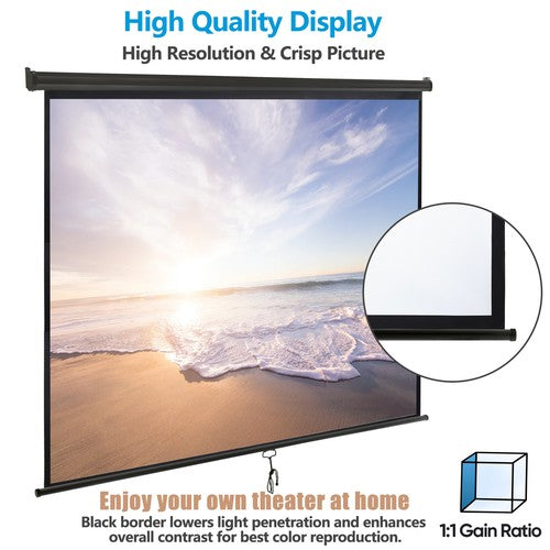 Segawe 120'' Projector Screen Projection Screen Manual Pull Down HD 1:1 Format Black