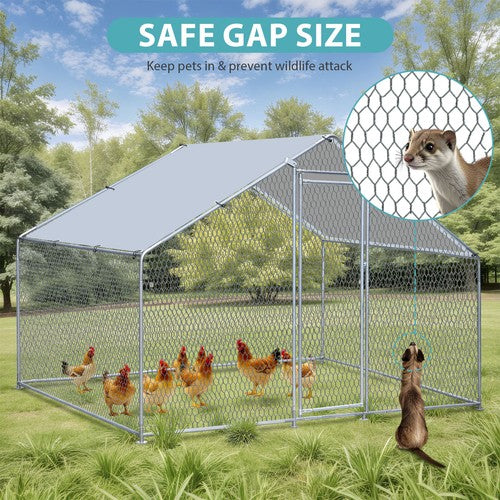 Segawe 10X 6.5ft Walk-in Metal Chicken Coop Poultry Cage Pet House w/ Chicken Run Cover