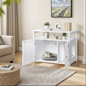 Segawe Cat Litter Box Enclosure Large Hidden Litter Box Side Table w/ Storage Shelf