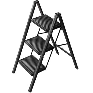 Segawe Step Ladder Folding 3 Step Stool w/Wide Anti-Slip Pedal 330lbs Lightweight Black