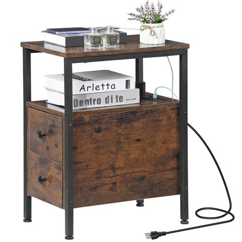 Segawe 24 inch Narrow Side End Table with Drawers and Charging Station for Living Room