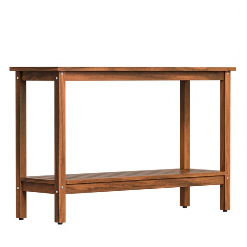 Segawe 2-Shelf Wooden Console Table Indoor Outdoor Multifunctional 48" w/Foot Sliders