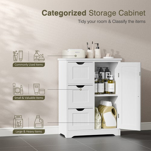 Segawe Wooden Floor Cabinet Side Storage Organizer Bathroom Furniture Home w/3 Drawers