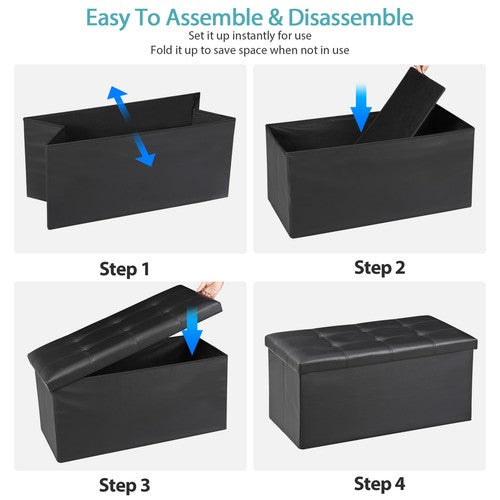 Segawe 30" Folding Storage Ottoman Bench Storage Chest Footrest with Padded Seat Black