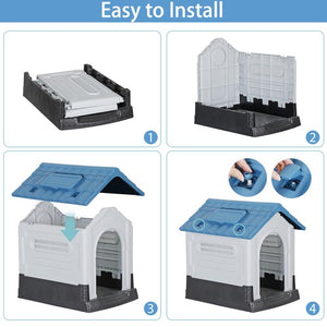 Segawe Plastic Dog House Outdoor Indoor Doghouse Puppy Shelter with Adjustable Skylight