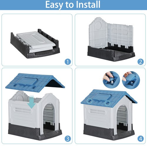 Segawe Plastic Dog House Outdoor Indoor Doghouse Puppy Shelter with Adjustable Skylight