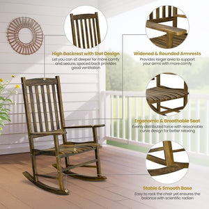 Segawe 2PCS Natural Patio Rocking Chair Poly Porch with Slat Backrest Smooth Armrests