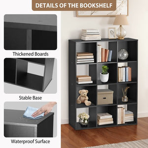 Segawe 12 Cube Storage Organizer Open Shelf Bookcase with Removable Back Panels Black