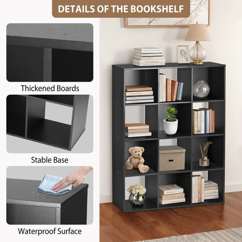 Segawe 12 Cube Storage Organizer Open Shelf Bookcase with Removable Back Panels Black