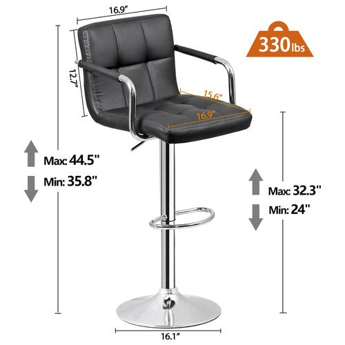 Segawe 2PCS Adjustable Bar Stools PU Leather Modern Dinning Chair with Armrest Black