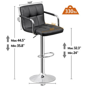 Segawe 2PCS Adjustable Bar Stools PU Leather Modern Dinning Chair with Armrest Black