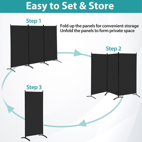 Segawe 3 Panel Room Divider 6 FT Tall Folding Privacy Screens Partition Separator Black