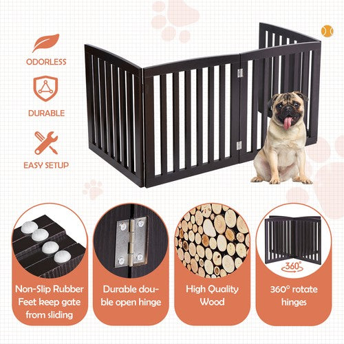 Segawe Dog Gate Indoor Freestanding 4 Panel 24" Pet Gate Foldable Dog Fence for Stairs