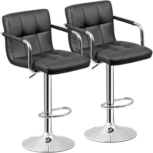 Segawe 2PCS Adjustable Bar Stools PU Leather Modern Dinning Chair with Armrest Black