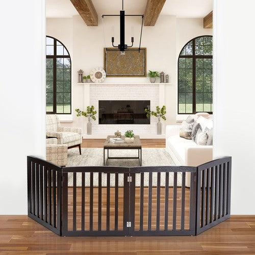 Segawe Dog Gate Indoor Freestanding 4 Panel 24" Pet Gate Foldable Dog Fence for Stairs